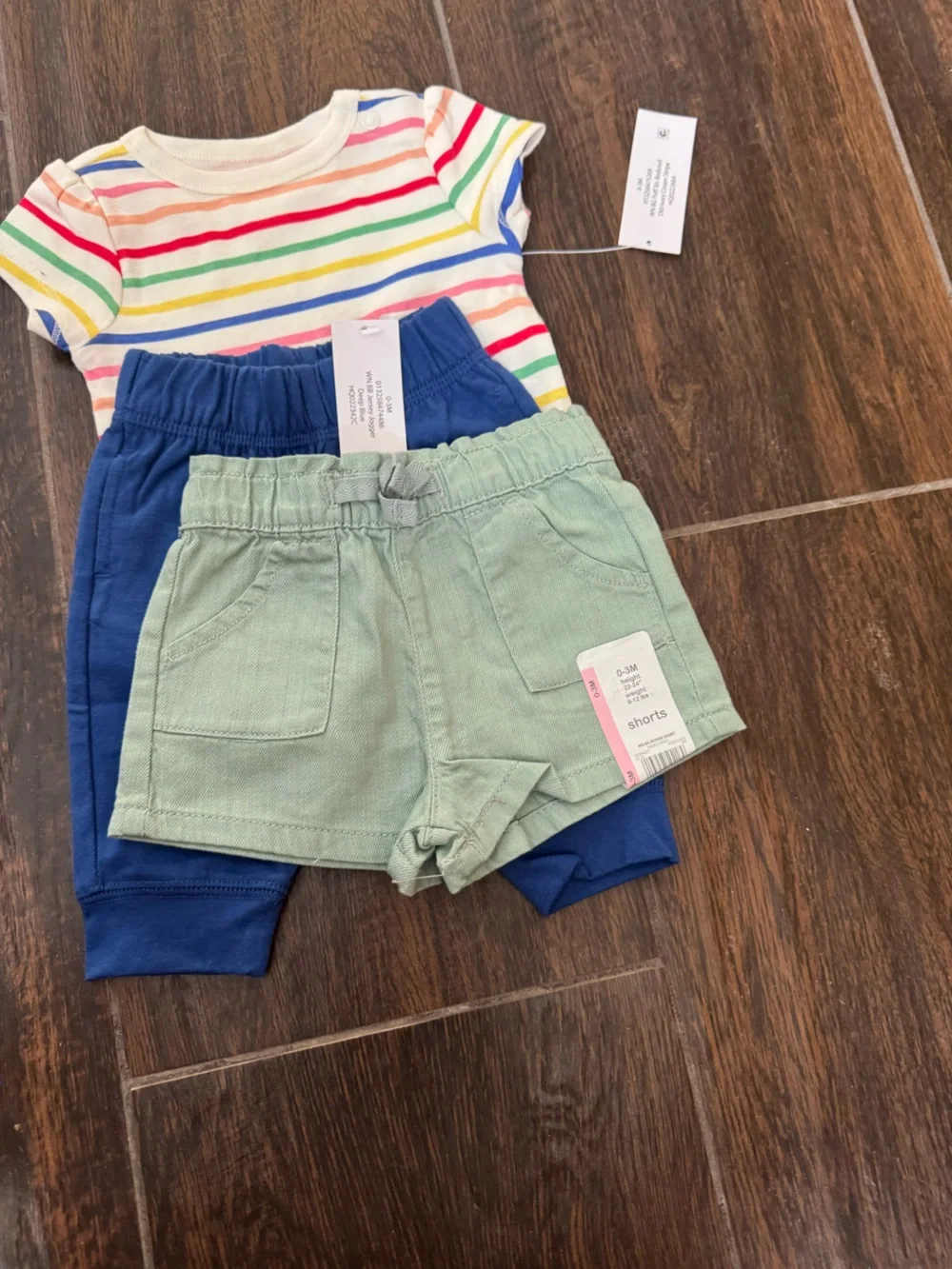 Wonder Nation Baby Boy Outfit Bundle Striped Bodysuit & Shorts 0-3M NWT